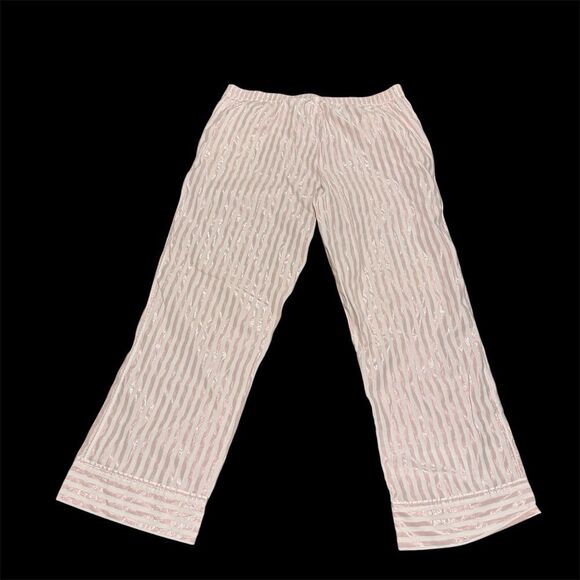 Victoria’s Secret Metallic Striped Long Sleeve And Pants Pajama Set Pink White L - Picture 5 of 10